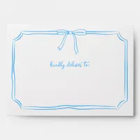 Handwritten Coquette Simple Whimsical Bow Blue  Envelope