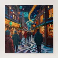 Enchanting Christmas Market Town Winter Wonderland Jigsaw Puzzle