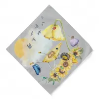 Cute Watercolor Cottagecore Yellow on grey | Bandana