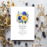 Royal Blue and Gold Floral Wedding Invitation