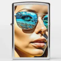 Pretty Woman with Reflection of Beach Sunglasses Zippo Lighter