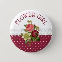 FLOWER GIRL Burgundy Roses Wedding Button