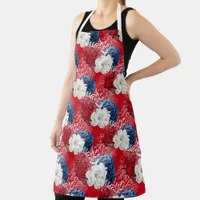 Red, White and Blue Floral Pattern Apron