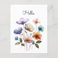 Pastel Flowers Watercolor Illustration Customize  Postcard