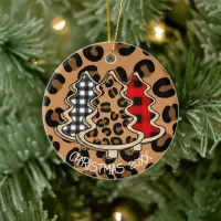 Leopard Print, Buffalo Plaid, Christmas Trees     Ceramic Ornament