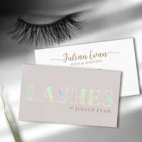 Elegant Beige Holographic Lash Business Card