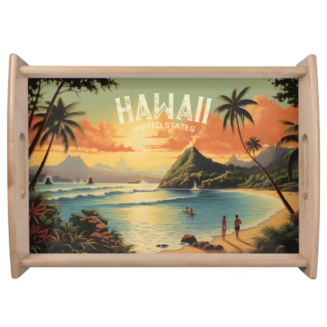 Vintage Hawaii Tropical Beach Travel Serving Tray