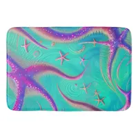 Teal and Purple Starfish Beachy  Bath Mat