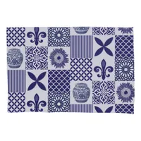 Patchwork Quilt Pattern in Navy Blue and White Pillow Case