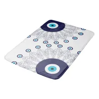 Blue Beachy Boho Evil Eye Mandala Pattern Bathroom Bath Mat