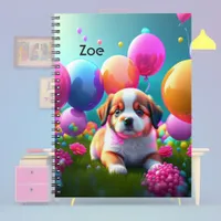 Cute puppy with balloons - sweet  notebook