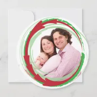 Round Family Photo Red & Green Christmas Card