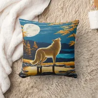 Howling Wolf Under a Full Moon.  Throw Pillow