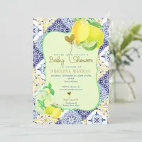 Blue Tile Azulejo Lemon Italian Amalfi Baby Shower Invitation