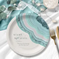 Agate Geode Glitter Wedding Teal ID647 Paper Plates