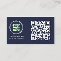 QR Code Business Logo | Navy Modern Professional Business Card