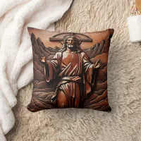 Jesus With Open Arms in Mountains Throw Pillow