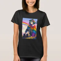 LGBTQIA+ Anime Girl Lesbian Pride  T-Shirt