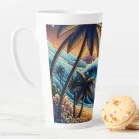 Mosaic Ai Art | Ocean Sunset and Palm Trees Latte Mug
