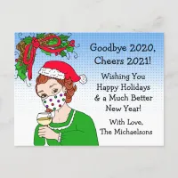 Christmas Humor Funny Retro Lady Toasting Postcard