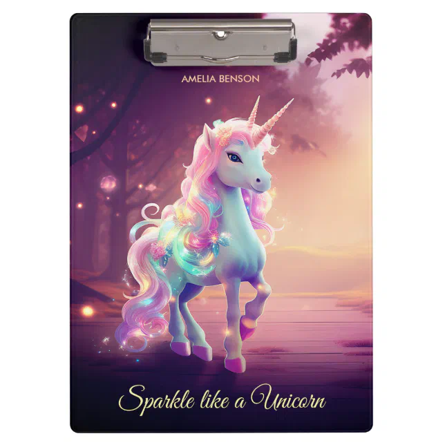 Cute Unicorn in a Pink Magical Forest Clipboard