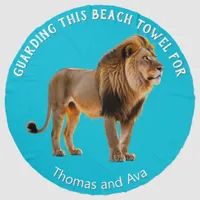 Funny Humor Wild Animal Lion Guarding Personalized Beach Towel