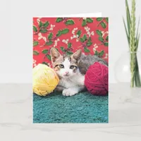 Vintage Kitty With Yarn Christmas Holiday Card