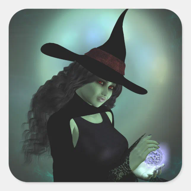 Wicked Witch Casting a Spell Square Sticker