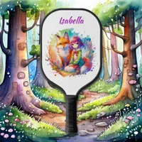 Pretty Watercolor Anime Girl and Fox Pickleball Paddle