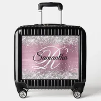 Silver Glitter Light Pink Foil Fancy Monogram Luggage