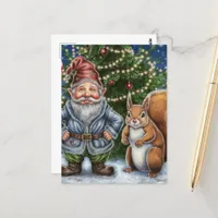 A Funny Gnome and Squirrel Christmas Postcard