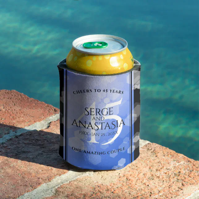 Elegant 45th Sapphire Wedding Anniversary Can Cooler