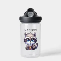 Cute Kawaii Raccoon with Bubble Tea Personalized Water Bottle