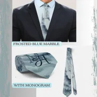 Elegant Blue Grey Marble Monogram Neck Tie