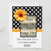 polka dots yellow daisy Graduation photo Invites