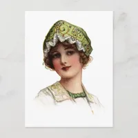 Vintage Lady Bead and Lace Bonnet Postcard