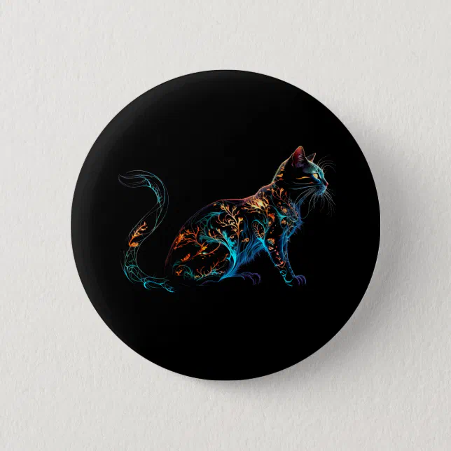 Plasma Cat on Black in Vibrant Colors Button