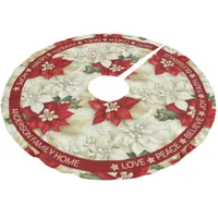 Poinsettia Red Beige Festive Words Christmas Brushed Polyester Tree Skirt