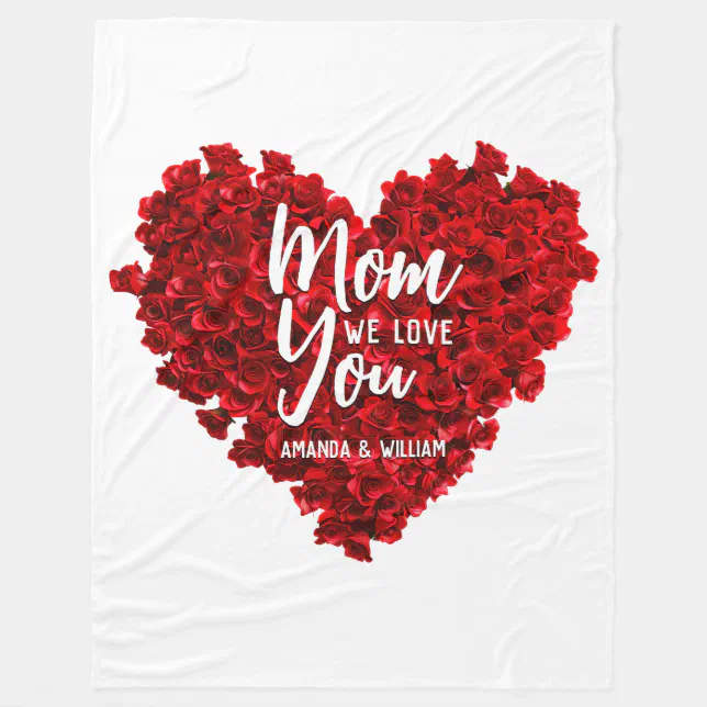 Red Roses Heart Love You Mom Mother's Day Fleece Blanket