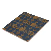 Bold Caribbean Tribal Mudcloth: Navy Blue, Gold Ceramic Tile