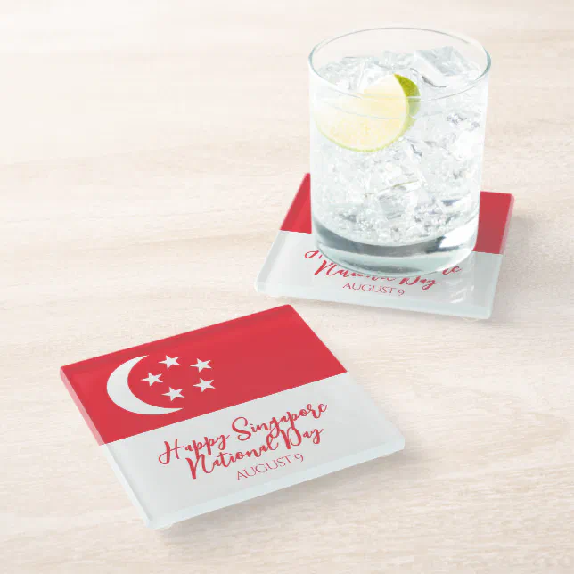 Happy Singapore National Day Singapore Flag Glass Coaster