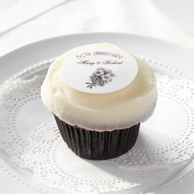 Flourished 50th anniversary - personalized  edible frosting rounds