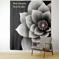 Timeless Elegance: Black & Silver Blossom Wedding  Tapestry