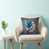 Majestic Blue Bird Soaring in Flight Throw Pillow