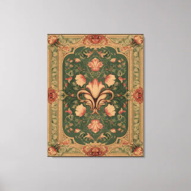 Floral beige and green classic design canvas print