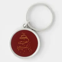 Abstract Sparkling Gold, Burgundy Christmas Tree Keychain