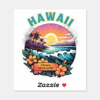 Sunset at Hawaii Beach Mountains Tropical Plumeria Sticker