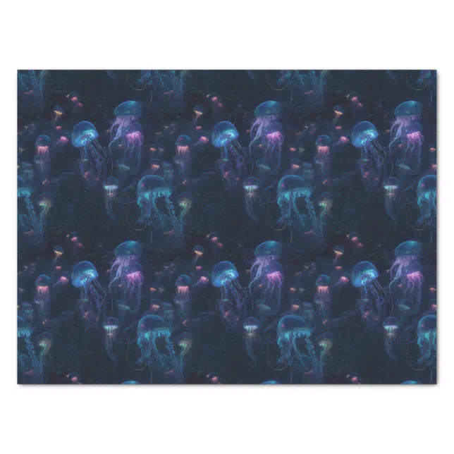 Bioluminescent Jellyfish Ocean Repeating Pattern Tissue Paper