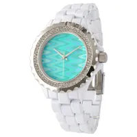 Modern zigzag pattern - waves in turquoise watch