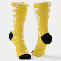 Hawaiian Luau Tropical Yellow Flowers Pattern Socks